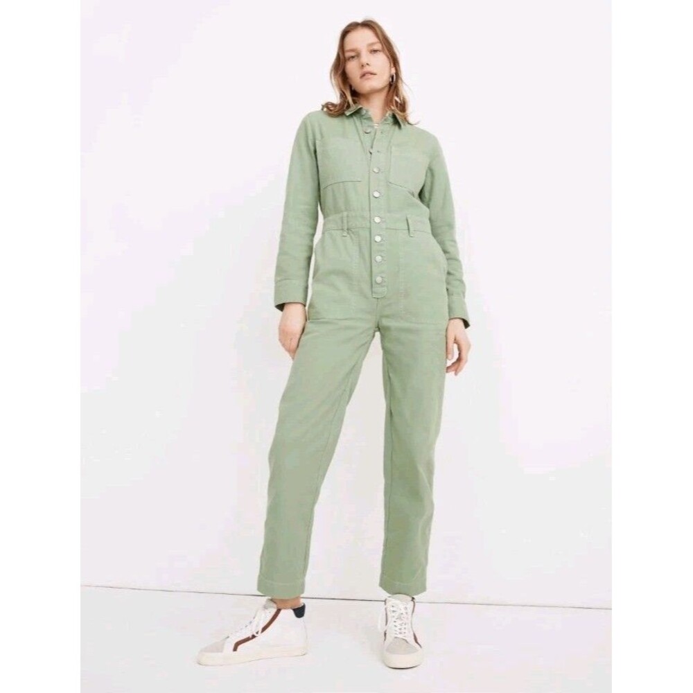 Madewell Garment Dyed Relaxed Coveralls Jumpsuit Pale Evergreen Medium